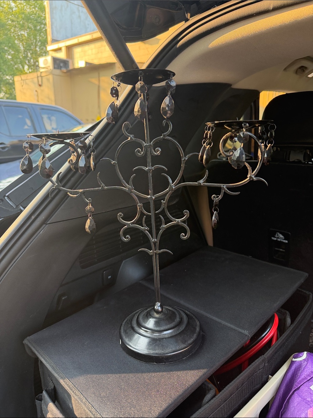Black Metal Jewelry Tree Display with Hanging Crystals
